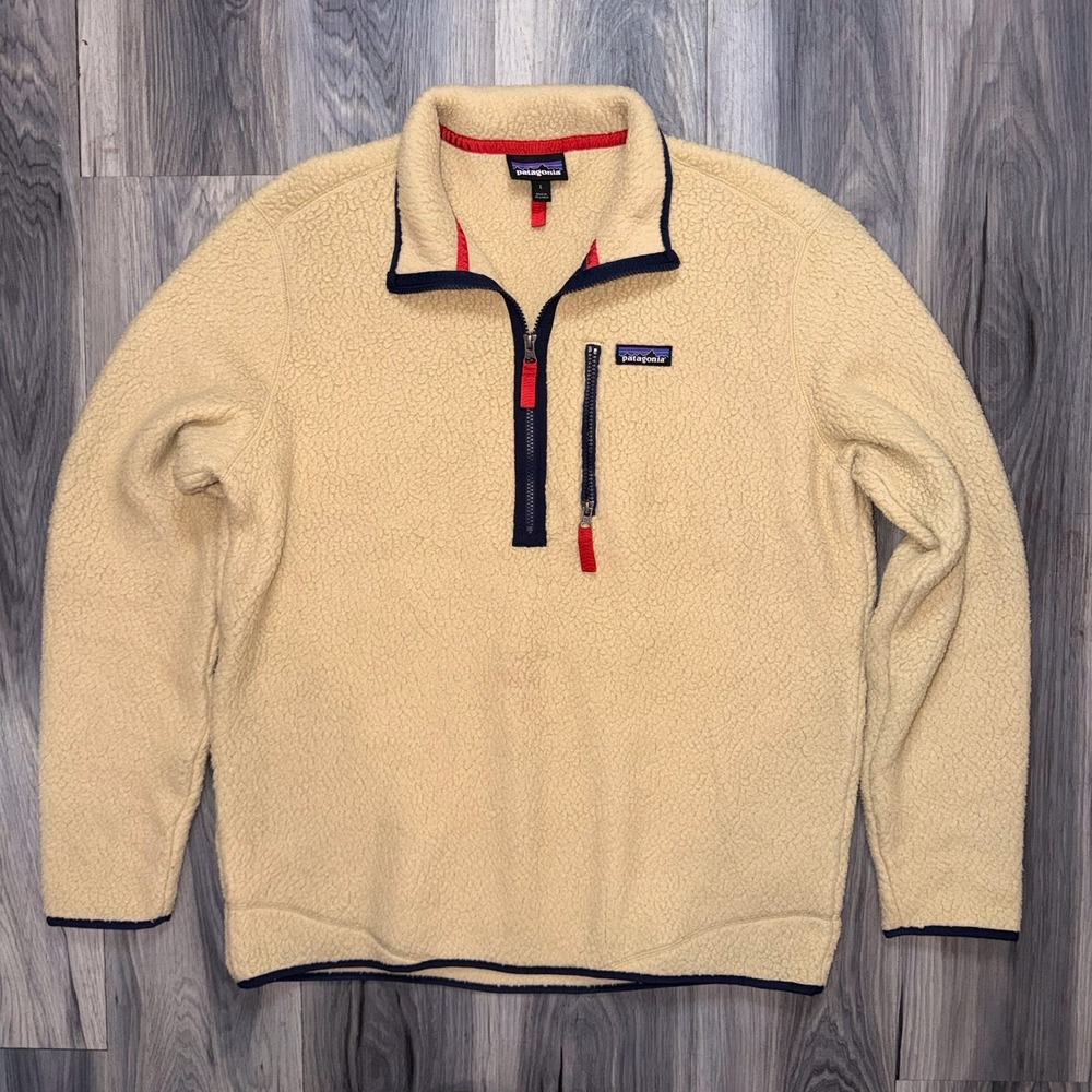 Patagonia Jacket Men's Large L Cap Khaki Retro Pile Sherpa Fleece Outdoors Zip